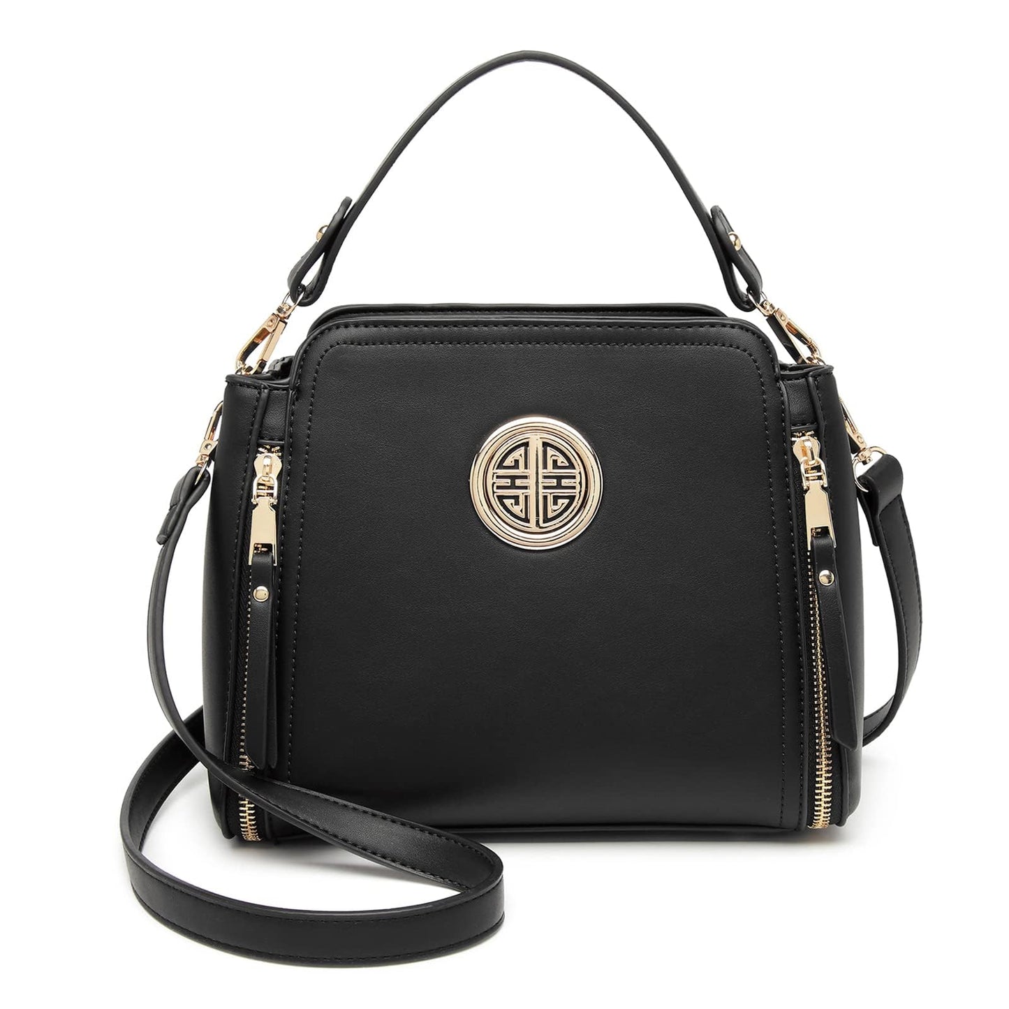 Miss Lulu Handbags for Women Cross Body Bag Girls Fashion Shoulder Bag PU Leather Top Handle (Black)