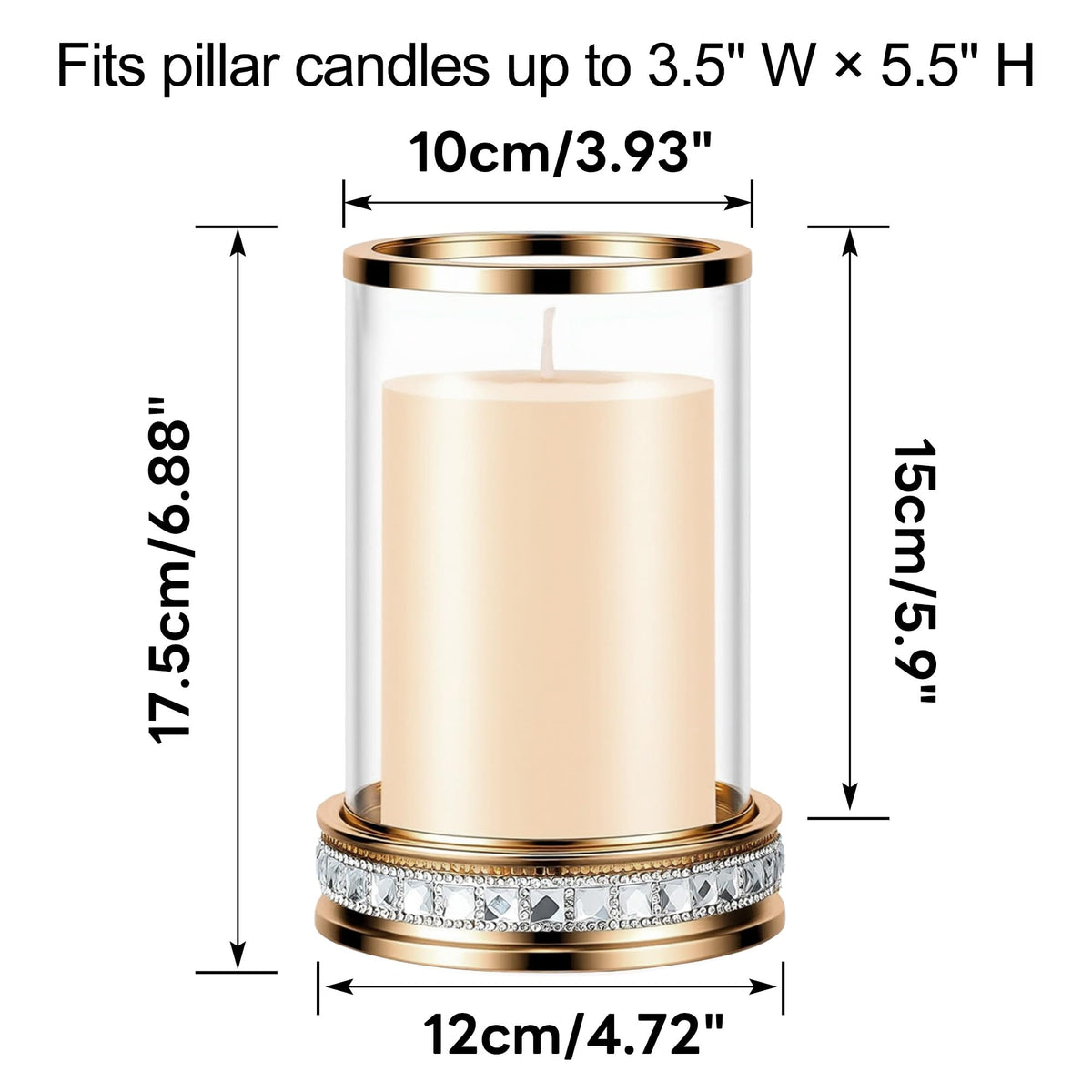 2pcs Hurricane Candle Holder, Pillar Candle Holders with Clear Glass Sleeve, Small Crystal Lantern for Fall Thanksgiving Christmas Holiday Dining Table Centerpiece (Gold)