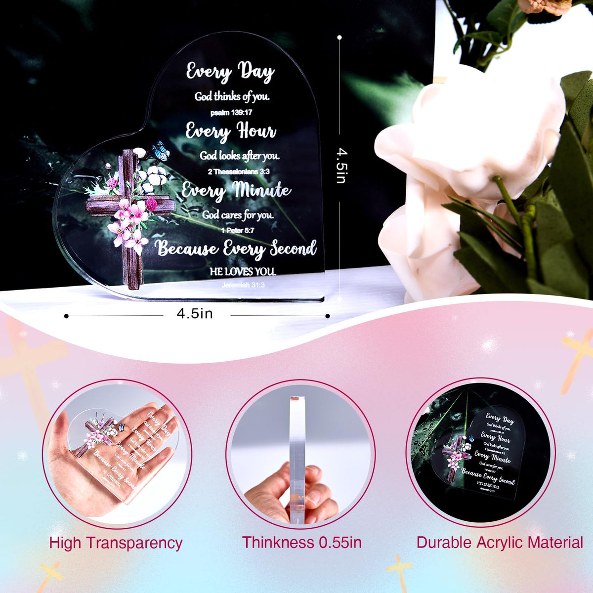 Christian Gifts for Women, 9 PCS Religious Gift Bulk Set Includes 20 oz Tumblern Straw Brush Sock Acrylic Quota Panel Keychain Bracelet Thanks Card Gift Box, Perfect Christmas Faith Gifts for Girls
