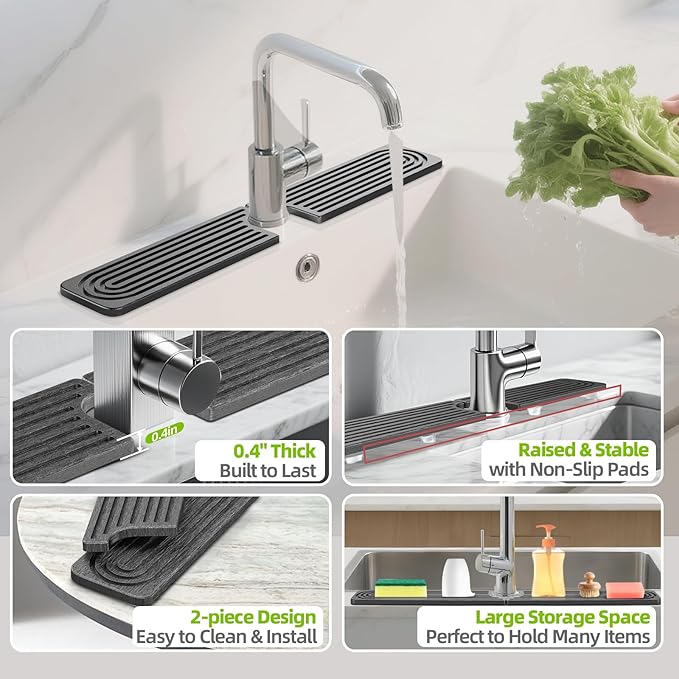Stone Faucet Mat for Kitchen Sink, Diatomite Quick Dry Kitchen Sink Splash Guard