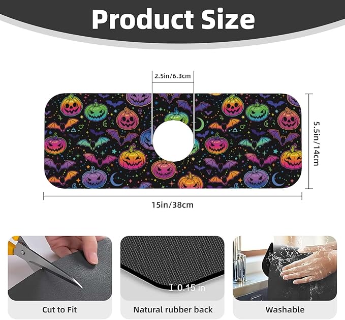 Halloween Pumpkin Bat Pumpkins Bats Kitchen Sink Splash Guard Faucet Mat Super