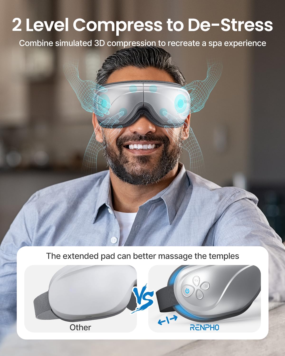 RENPHO Eyeris 2 - Extended Eye Massager with Heat and Vibration for Migraines, Eye Care, Heated Eye Mask with Bluetooth Music to Relieve Eye Strain and Dry Eyes, Improve Sleep, Birthday Gift