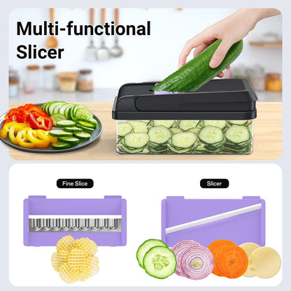SpaceHacks 12-in-1 Vegetable Chopper, Kitchen Gadgets with 7 Blades, Veggie, Food, Onion Chopper, Cucumber Slicer, Versatile Mandoline, Includes Egg Separator & Finger Guard, Purple