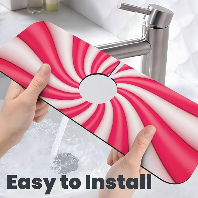 Christmas Lollipop Swirl Candy Sugar Red White Cute Kitchen Sink Splash Guard