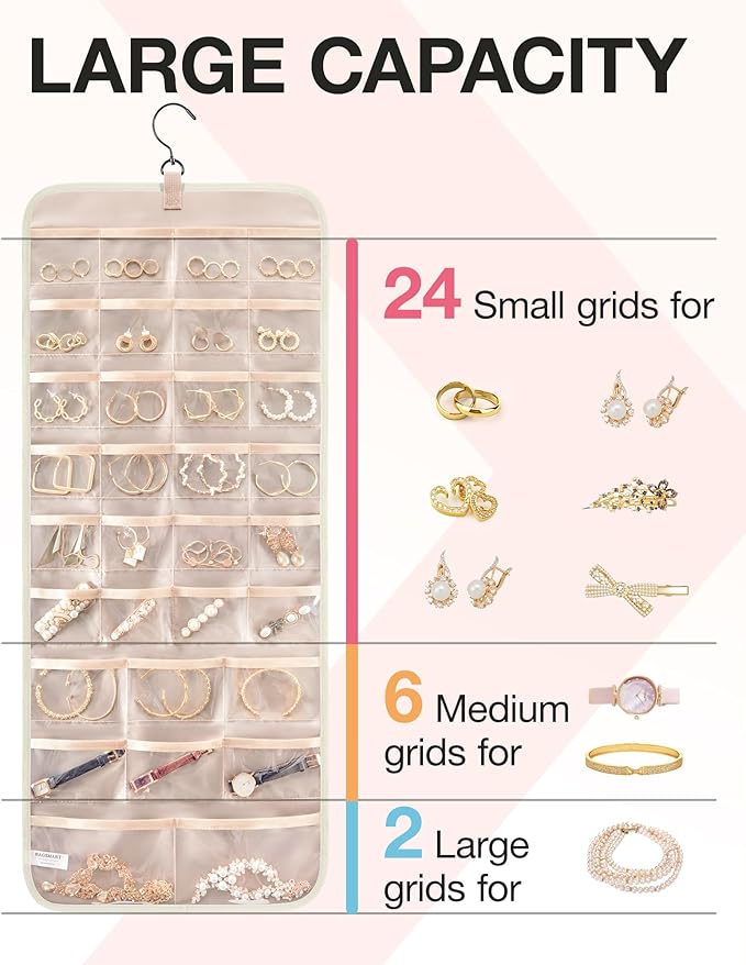 BAGSMART Hanging Jewelry Organizer Storage Roll