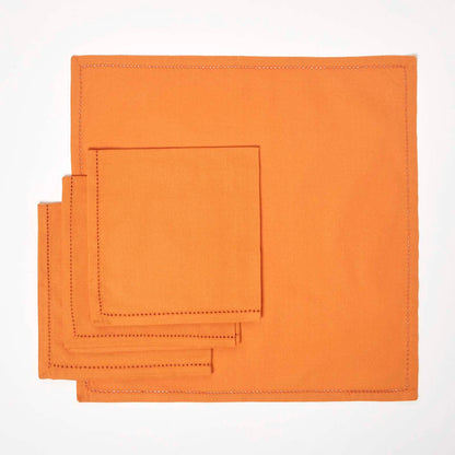 HOMESCAPES Premium Orange Cloth Napkins, Set of 4, Handcrafted, Plain 100% Cotton Fabric Napkins, Washable & Reusable, Dinner Table Napkins for Parties, Events & Weddings - Burnt Orange, 45 x 45cm