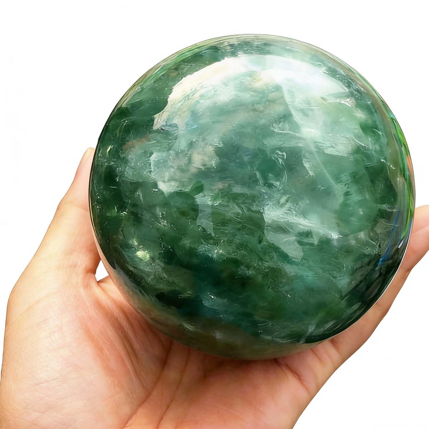 AierCrystal Natural Stone Crystal Sphere Feng Shui Home Decoration Ball Positive Energy Scrying Orb for Meditation Tool for Spiritual Space Purification Globe Diameter 6-7cm Green Fluorite Sphere
