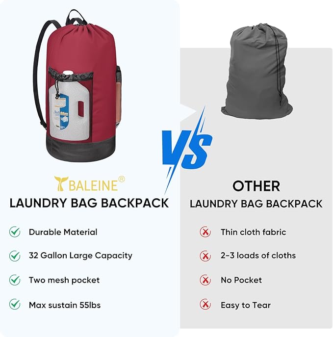 BALEINE 150L Laundry Bag Backpack, 900D Oxford Fabric Large Travel Laundry Bags