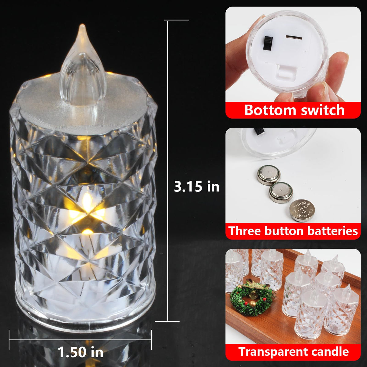 AYMXZT 12 Pack Battery Operated Flameless Candles Realistic LED Tea Lights