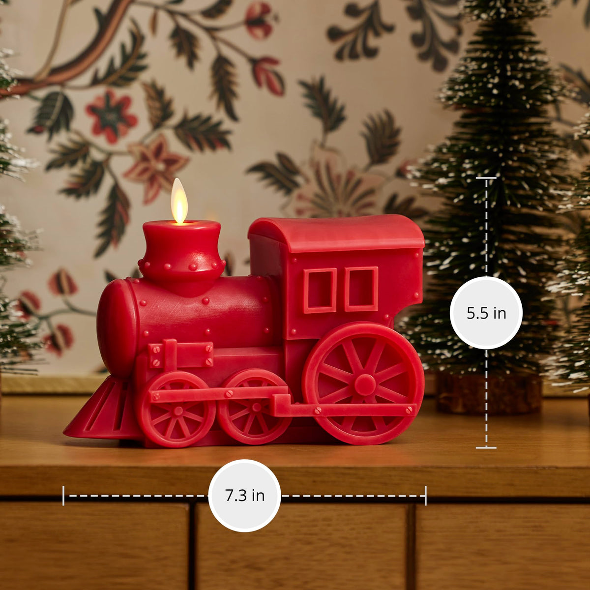 Luminara - Flameless Holiday LED Candle Battery Operated Moving Flame - Red Train - Pack of 1-7.3x5.5x5.5 - Auto Timer Built-in 5-Hour Timer Candle