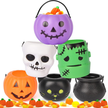 MCPINKY Small Halloween Candy Buckets, 12PCS Mini Portable Pumpkin Bucket Candy Bowl Holders for Kids Trick Or Treat Party Favor