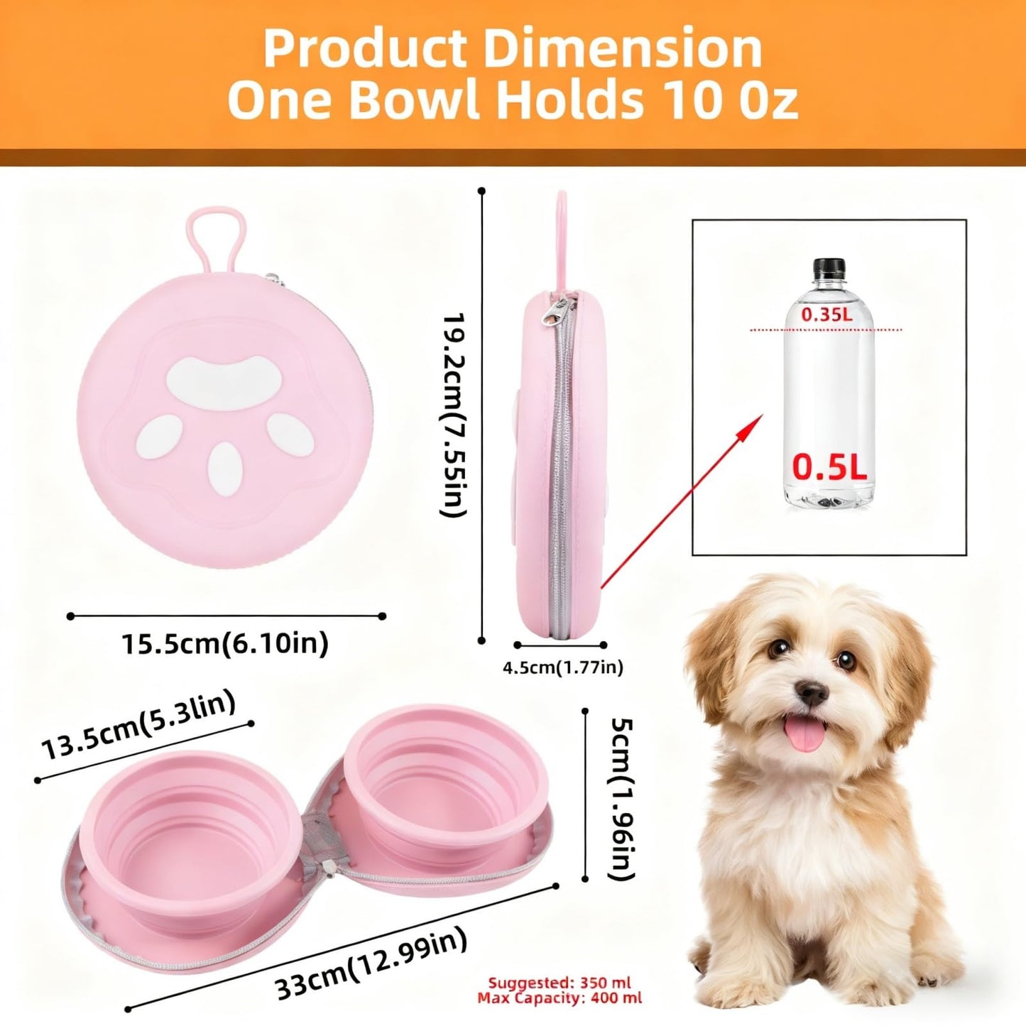 Zegcohjave Collapsible Dog Bowls,Travel Dog Bowl, Dog Water Bowl,Cat Bowl,Portable Pet Bowl, Suitable for Travel, Camping, and Hiking(Pink)