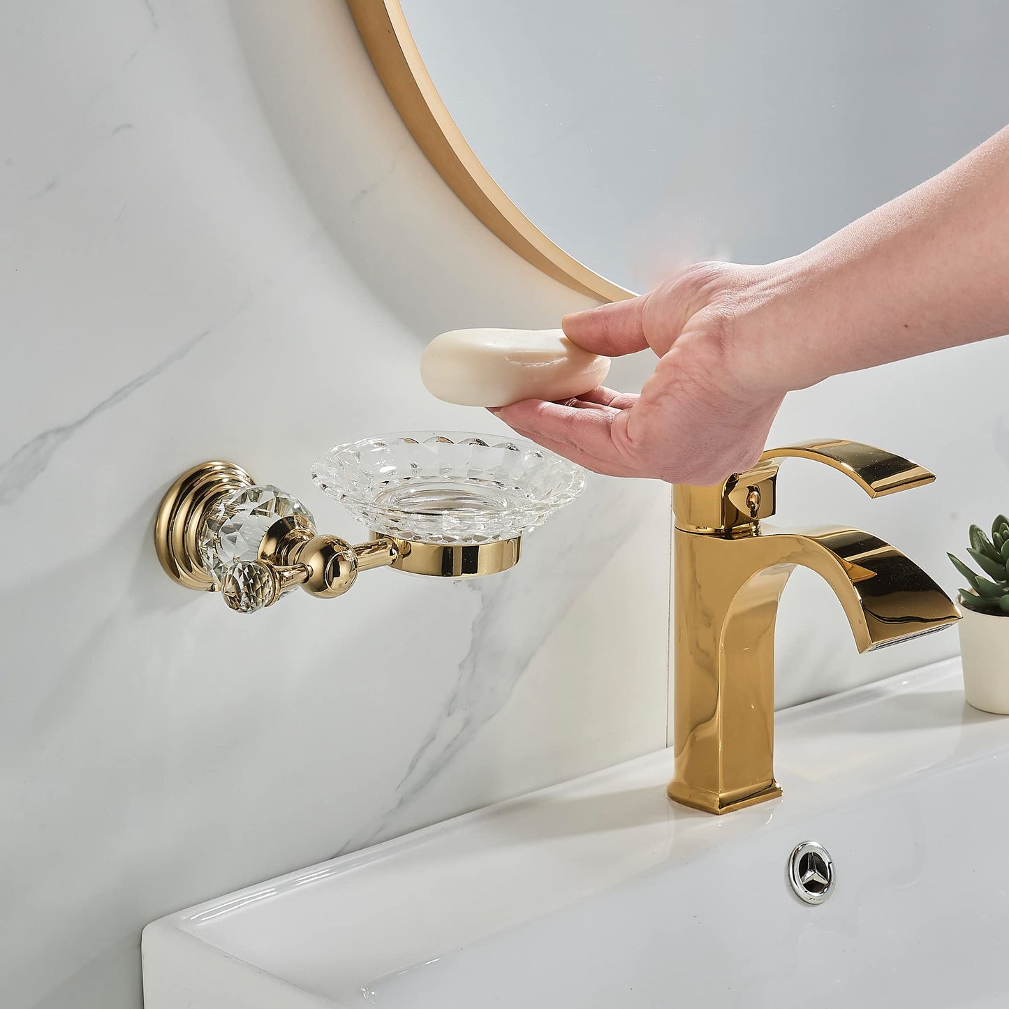WOLIBEER Crystal Soap Dish Holder, Polished Gold Shower Soap Holder Stainless Steel Soap Saver Tray for Bathroom Wall Mounted