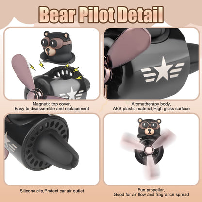Car Air Freshener Cute Bear Pilot Halloween Car Perfume Diffuser Vent Clip Rotating Propeller Automobile Air Outlet Fan Aromatherapy Easter Halloween Gifts for Men Women(with 2 Incense Slices)