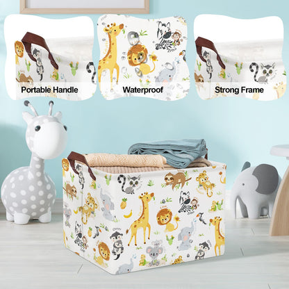 Clastyle Rectangular Baby Storage Basket Large Collapsible Kid Toy Bin Nursery Classroom Books Shelf Basket Shower Towel Gift Basket Giraffe Lion Elephant Pet Basket(Animal)