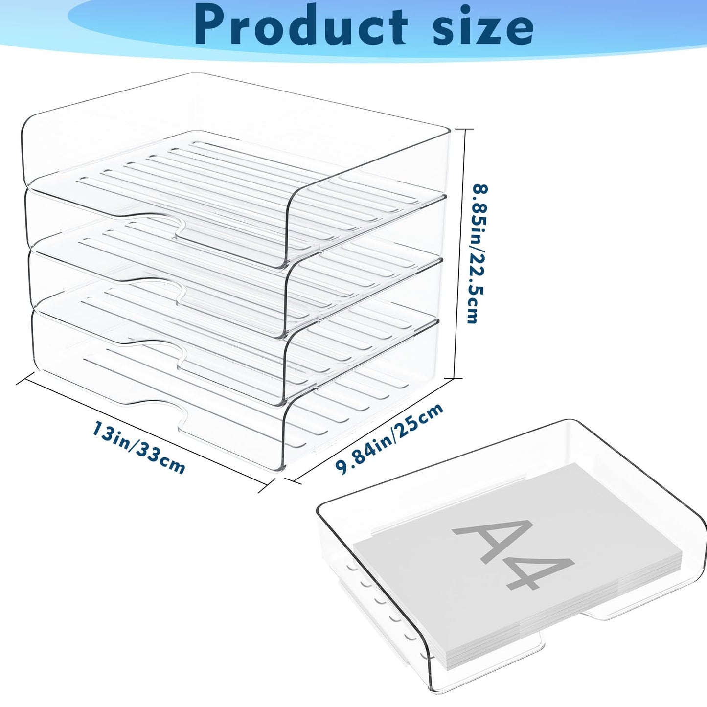 Paper Organizer Letter Tray, 4 Pack Acrylic Stackable Desk File Organizer,Clear Office Organizer for File Paper, Ipad, Letter, A4 Office File, Books, Notes, Etc