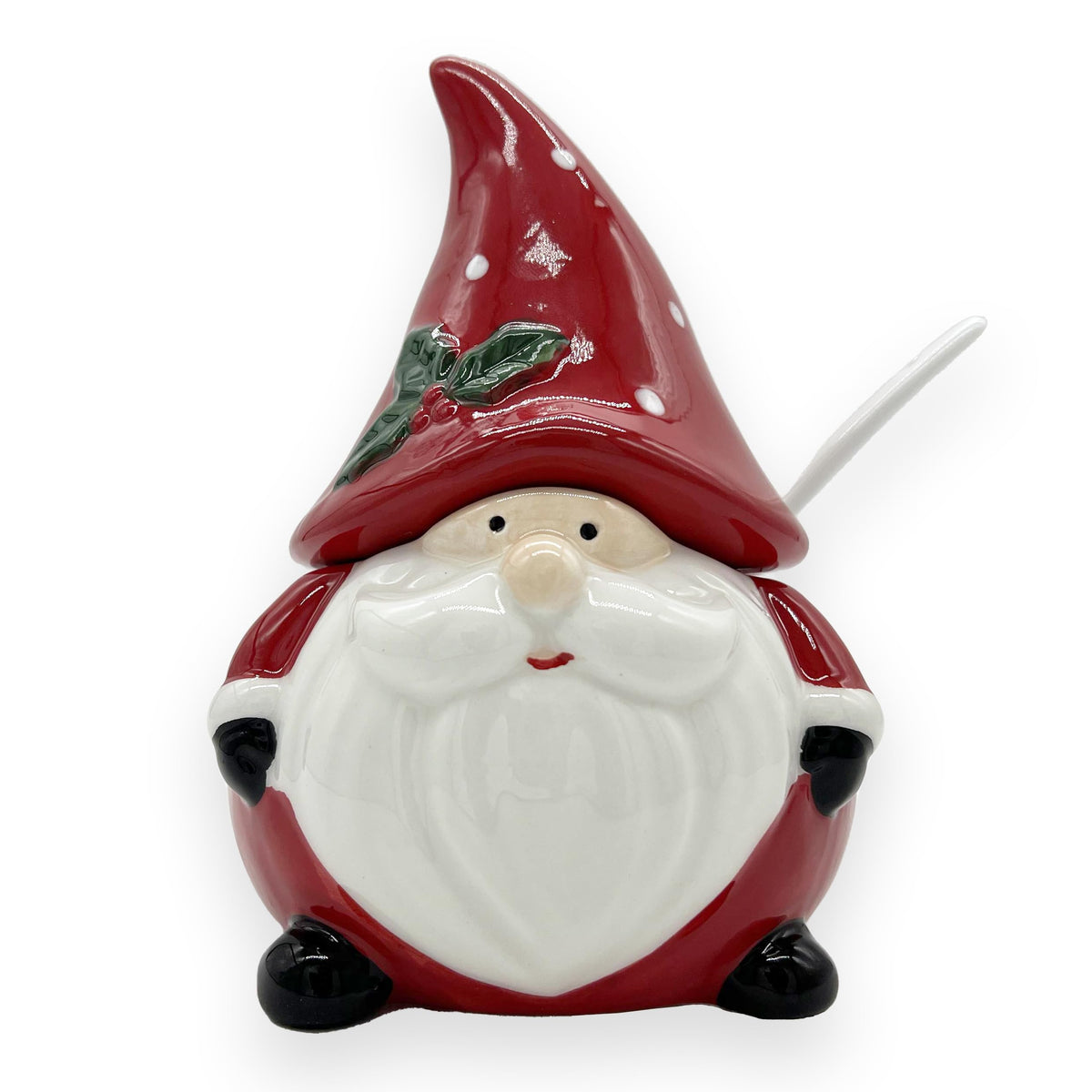 Santa Claus Salt and Pepper Shaker Set with Spoons - 6.5 Inch Ceramic Christmas Spice Dispenser with Lids for Kitchen Holiday Dining Table Decor Gift Set (Red)
