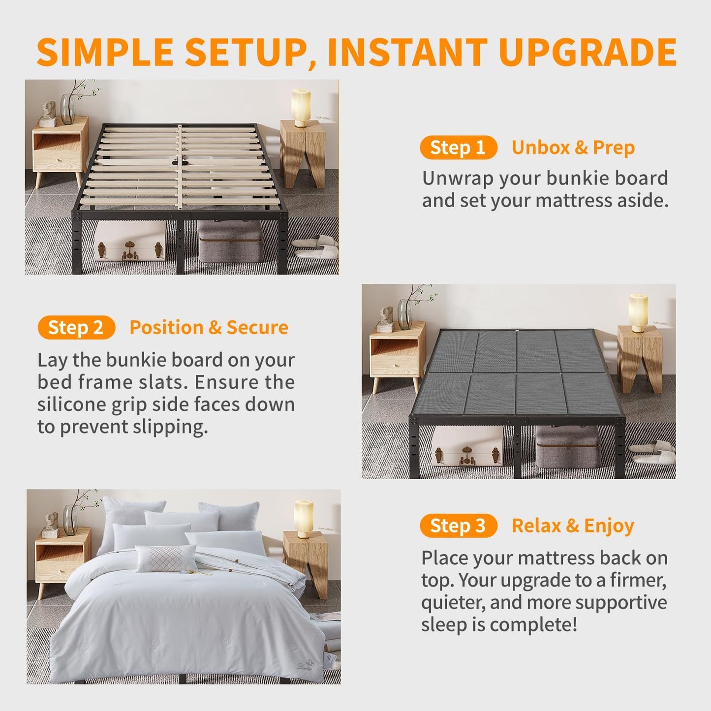 Voyla Upgraded Bunkie Board Queen Size Ultra Heavy Duty Anti-Sag Bed Support Board Under Mattress 12mm Wave-Structured Bunky Board Bunkieboards