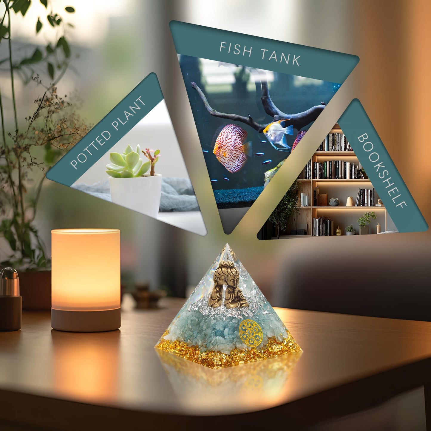 FENGSHUI-CAISHEN Tiny Guan Yin Statue in Healing Crystal Orgone Pyramid - Green Aventurine with Quan Yin Figurine, Reiki Chakra Meditation Decor