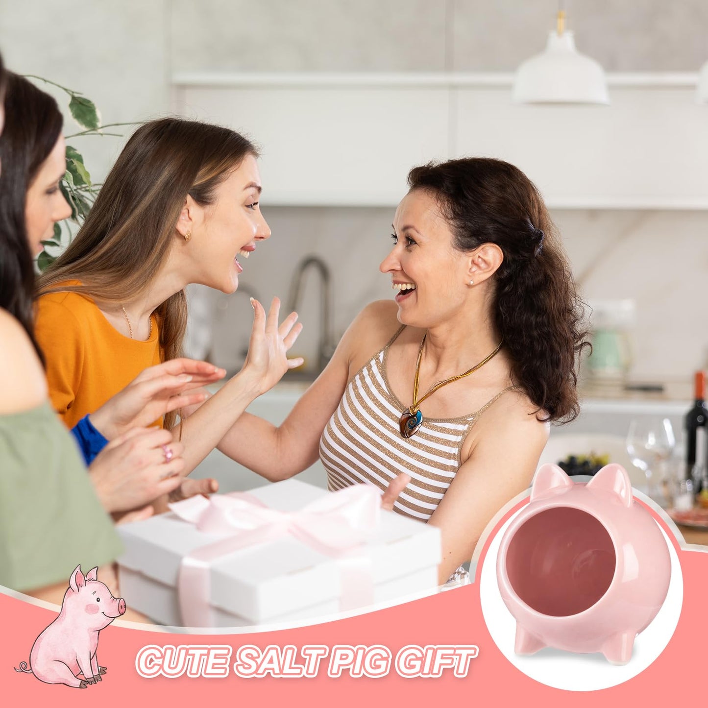 Sliner Ceramic Salt Pig with Wooden Spoon Pink Cute Pig Shaped Salt Cellar Holder Countertop Storage Container for Kitchen Counter Dishwasher Safe
