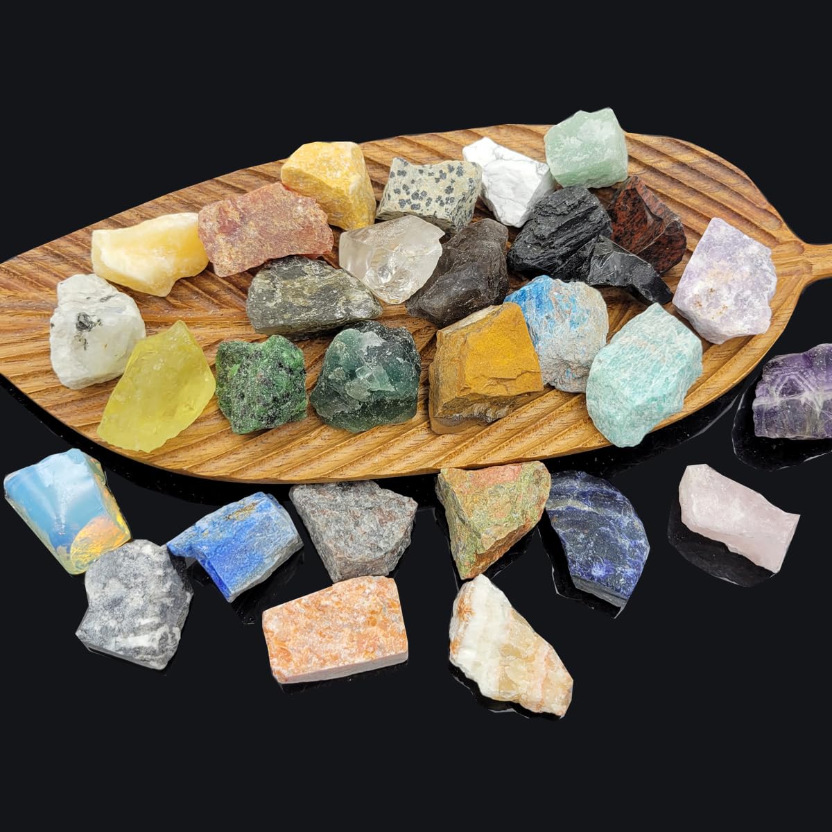 SeeuFun 80+Pcs(5lb) Natural Rocks for Tumbling,28Kinds+ Bulk Gemstone Raw Crystals Rough Stones for Polishing Wicca & Reiki Crystal Healing 1''-2''