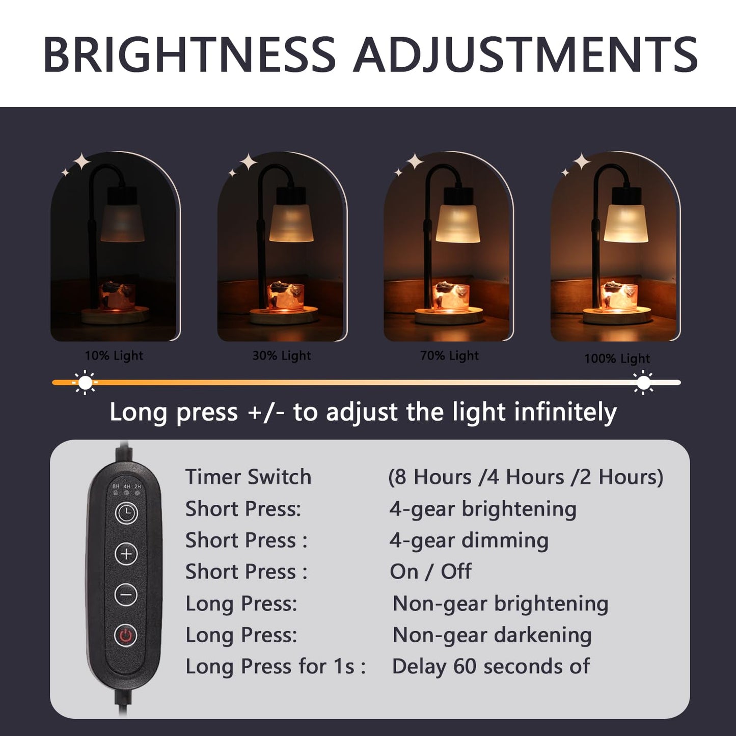 Candle Warmer Lamp Essential Oil Diffuser, Adjustable Height Dimmable Candle Warmer with Timer for Bedroom Living Room Home Decor, Christmas Birthday Gifts for Women, Black with 2 Bulbs