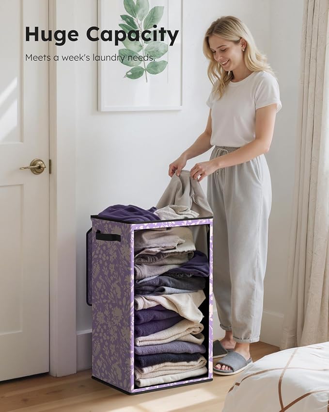 SOLEDI Laundry Hamper with Lid, 90L Tall & Large Floral Laundry Basket