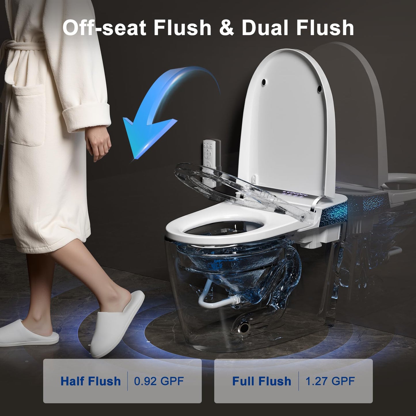 Smart Toilet with Bidet Built in, Elongated Bidet Toilet with Auto Soft Open/Close, Auto Flush, One Piece Toilet with Warm Wash & Dryer, Heated Seat, LED & Night Light, Self-Cleaning, Full/Half Flush