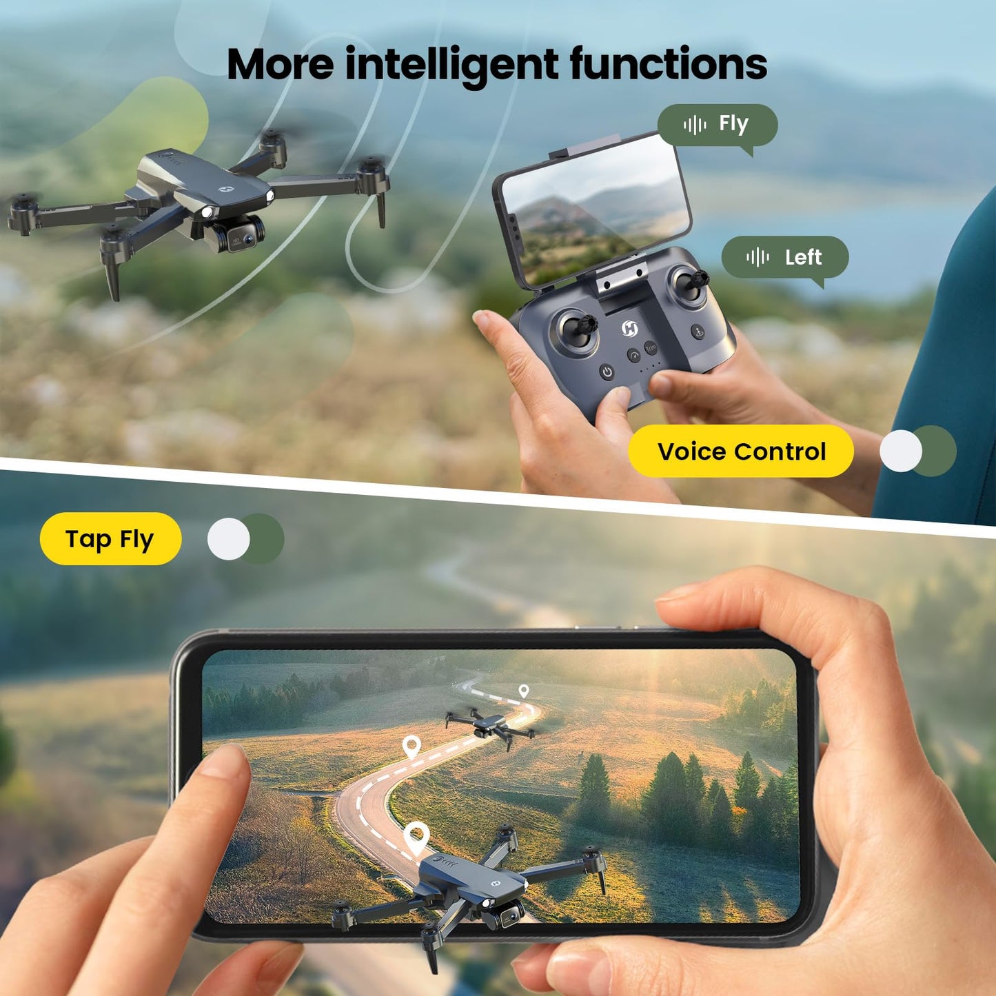 Holy Stone HS290 Foldable Drone with 1080P HD FPV Camera for Beginners, RC Quadcopter with Optical Flow, APP Control, Tap Fly, 3 Speed Modes, 2 Modular Batteries, Toys Gifts for Boys and Girls