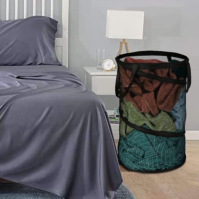BATTOO Black X-Large Collapsible Laundry Basket Foldable Mesh Pop Up Hamper