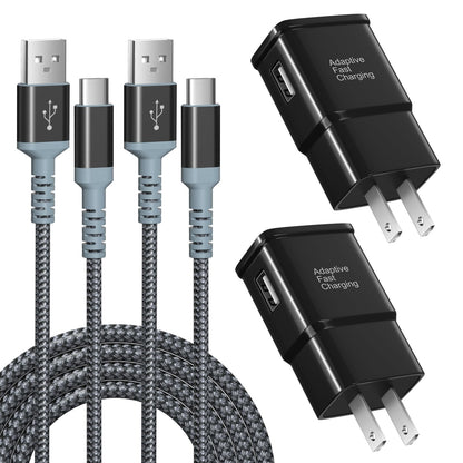 Adaptive Fast Charging Wall Charger with USB C Cable 10ft, Excgood USB Fast Charger Type C Charger Compatible for Galaxy S25 S24 S23 Ultra A15 A13 A03s A53 S22 S21 S20 S10 S9 Android Phone-2Pack,Black