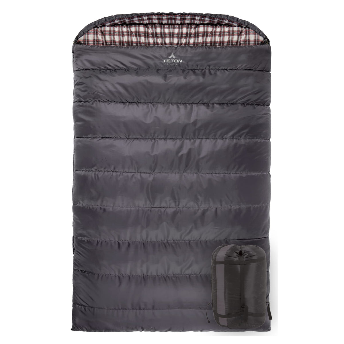 TETON Sports Fahrenheit Mammoth 0F/-18C Queen-Size Double Sleeping Bag; Warm and Comfortable; Double Sleeping Bag Great for Family Camping; Compression Sack Included Grey