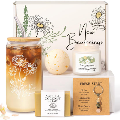New Beginnings Gift Box for Women, Farewell Goodbye Gifts for Coworkers Leaving Job, Going Away Gifts for Friends, New Job Graduation Retirement Divorce Congratulations Gift for Women Her