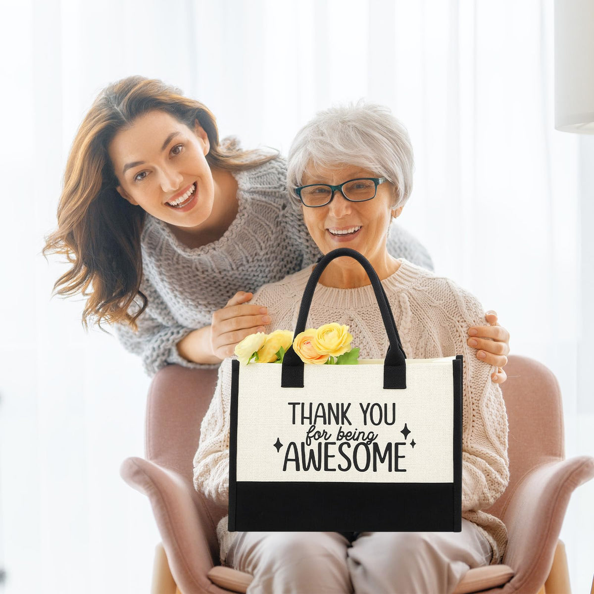 Zopeal 10 Pcs Mother Appreciation Gifts Thank You Gifts Set for Women with Canvas Tote Bag Candle Glass Tumbler Socks Bracelet Makeup Bag for Mother Friend Coworker Teacher Employee Birthday Gift