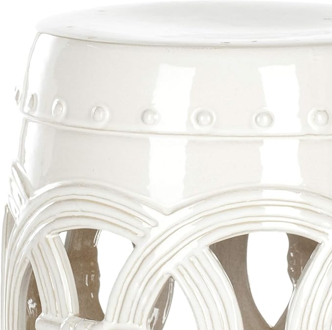 SAFAVIEH Home Collection Double Coin Antique White Ceramic Indoor/ Outdoor Decorative Garden Stool (Fully Assembled)