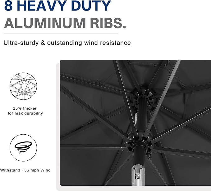ABCCANOPY 10FT Durable Solar Led Patio Umbrellas with 32LED Lights (Dark Gray)