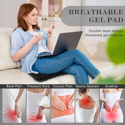 Gel Seat Cushion, Double Thick Breathable Seat Cushion Cool Gel Cushion Honeycomb Design,Breathable Lumbar Cushion With Non-Slip,Pressure Pain relief Gel Cushion For Home Office Chair Car Wheelchair