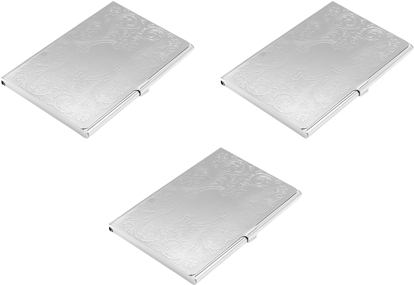 Stephanie Imports Set of 3 Slim & Minimalist Metal Business Card Holder Unisex Case (Silver Victorian)