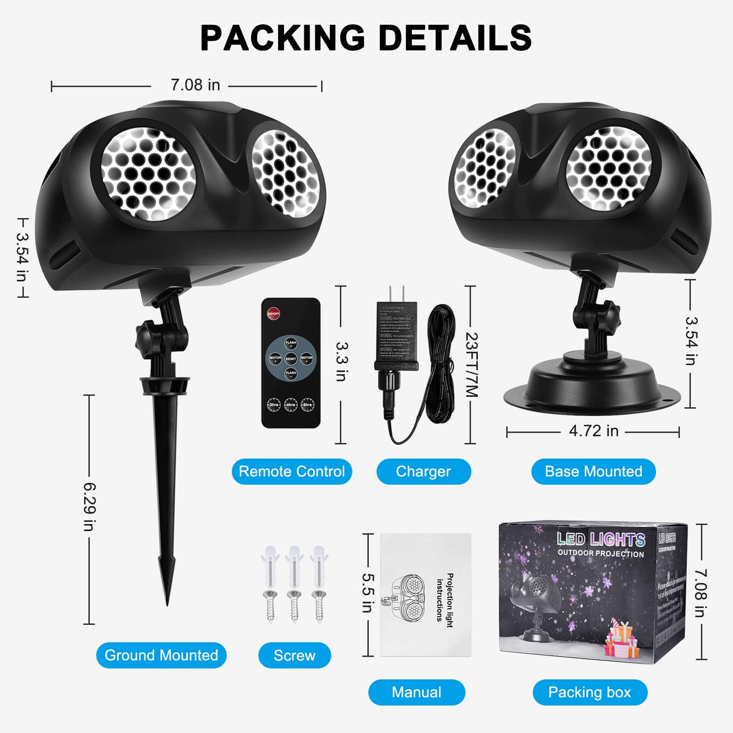 Christmas Snow Projector Lights, Dynamic Rotating Snowflake Projection Light Outdoor, IP65 LED Snow Spotlight Lightning for Halloween Xmas New Year Party Wedding Holiday Garden (Black)