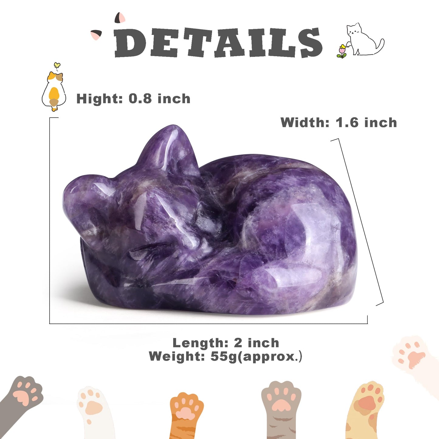 YATOJUZI 2" Cat Decor Purple Gifts for Women Amethyst Sleeping Cats Decors Statue Hand Carved Cute Animal Crystal Figurines Stocking Stuffers Cat Themed Gifts for Women Purple Room Office Desk Decor