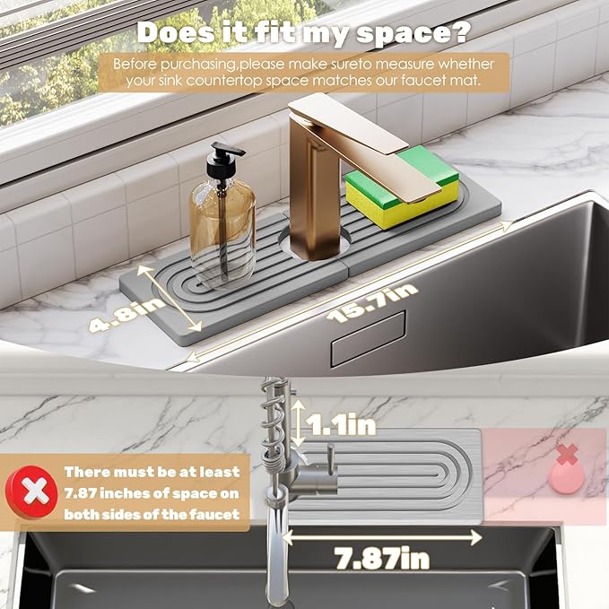 15.7''x4.8''Stone Faucet Mat for Kitchen Sink, Diatomite Quick Dry Kitchen Sink