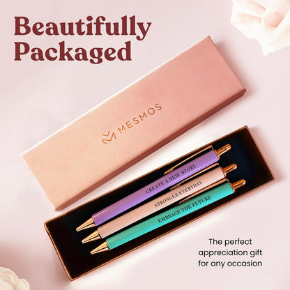 MESMOS New Beginnings Gifts for Women, 3pk Fancy Ballpoint Pen Set, Divorce Going Away Break Up Farewell Gifts for Women Friends and Coworkers