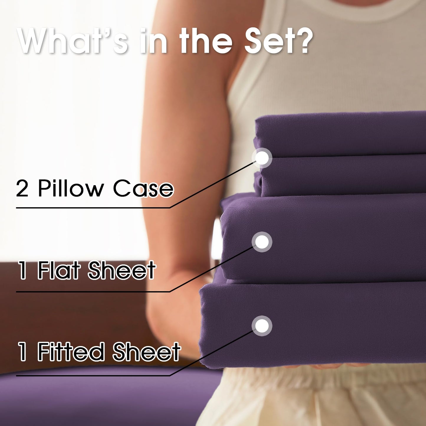 USXIBEI Queen Size 4 Piece Sheet Set - Comfy Breathable & Cooling Bed Sheets Set, Soft and Wrinkle Free, Deep Pockets, Easy & Secure Fit, Hotel Luxury Bedding - Oeko-Tex - Purple