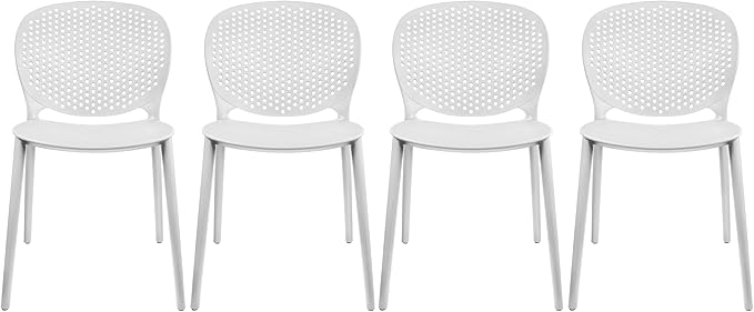2xhome Set of 4 Patio Dining Chairs | Modern Stackable Outdoor Pool Side Chair | Weather Resistant Plastic for Yard, Porch, Balcony, Kitchen, White