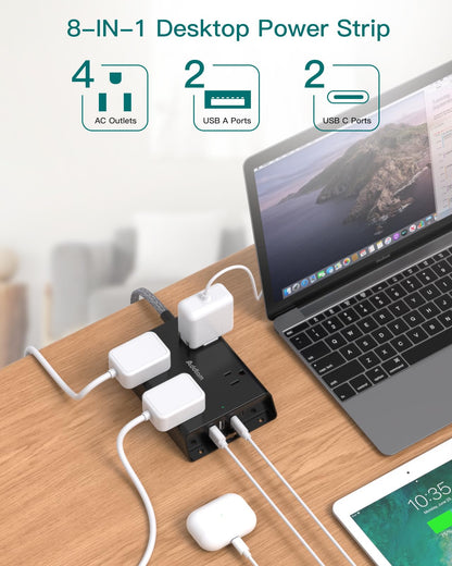 Surge Protector Power Strip, Addtam 5 ft Flat Plug Extension Cord with 4 USB Wall Charger(2 USB C Port), 4 Widely Outlets Desk Charging Station, Home Office and College Dorm Room Essentials
