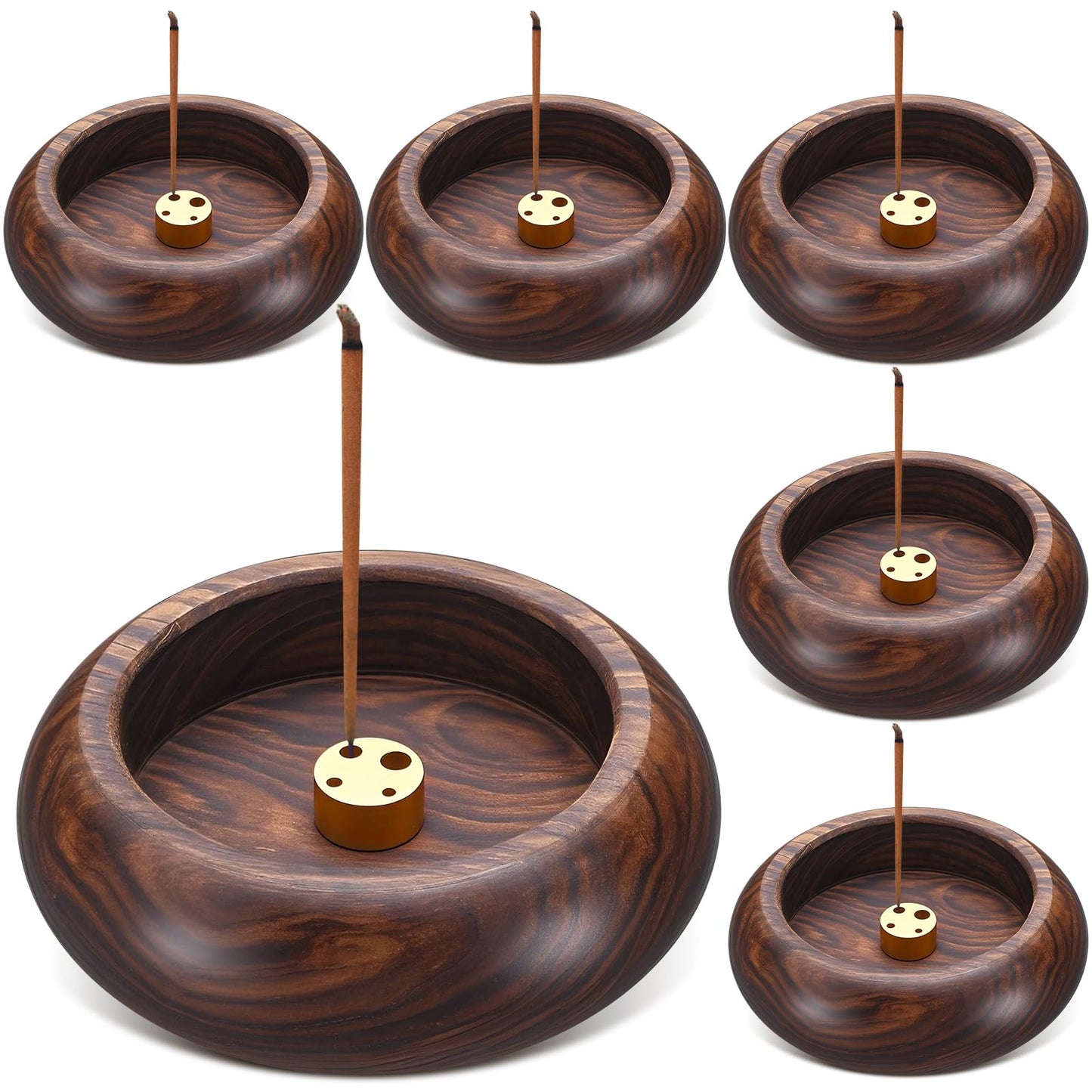 Honeydak 6 Pcs Incense Holder for Stick Wooden Round Incense Burner Stick Holder Bowl Ash Catcher Aromatherapy Ornament for Home Decor, Meditation, Yoga