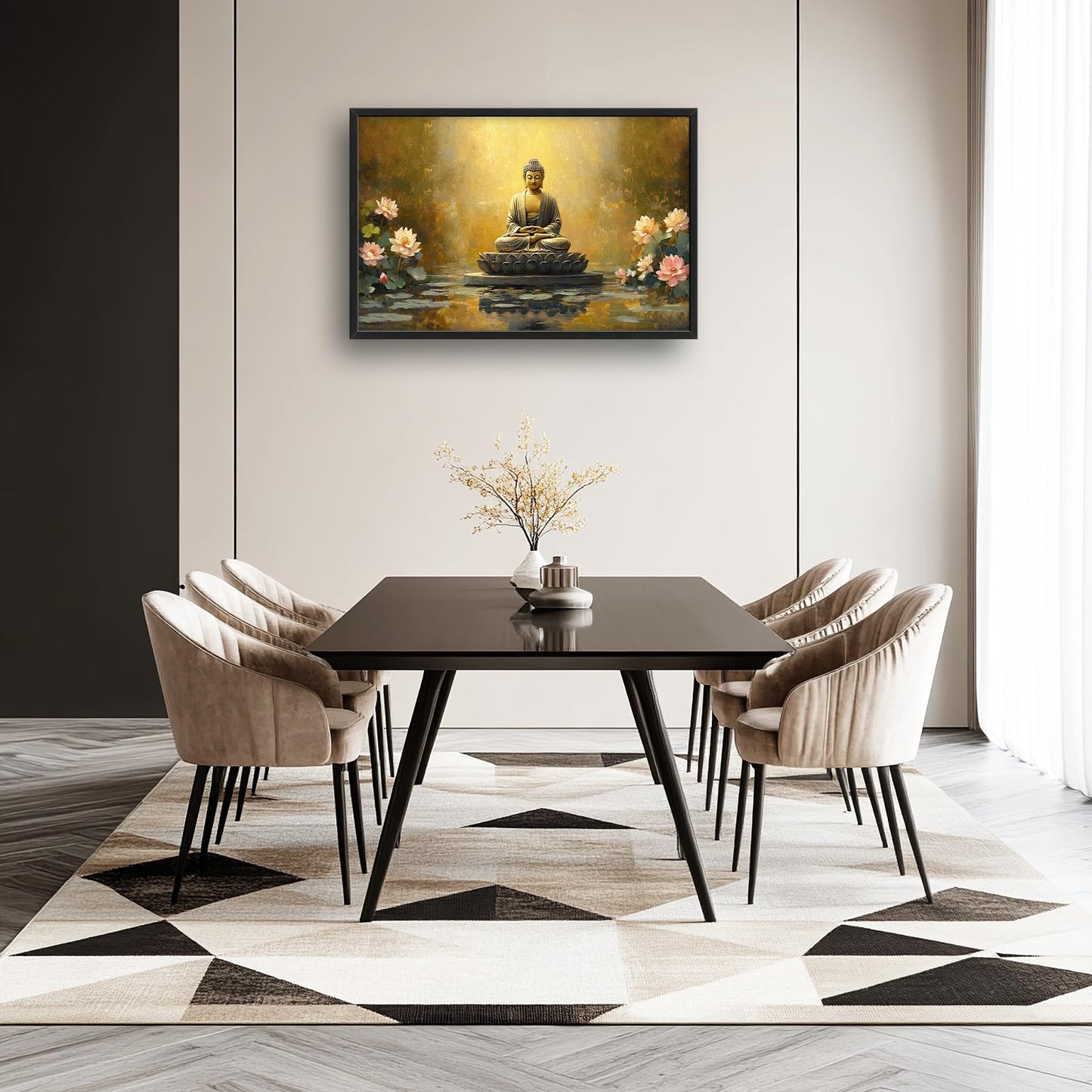 Buddha Lotus Large Wall Art Zen Meditation Wall Decor Spiritual Asian Calming Pictures Canvas Prints Peaceful Buddha Painting Framed Artwork for Yoga Bedroom Living Room Bathroom Home 36"x24"
