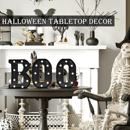 Halloween Decorations Indoor - Boo 3 Pack LED Light Up Hanging Letters Black Boo Signs Light for Indoor Halloween Decor Home Table Party Wall Mantel Fireplace Bedroom, Purple Lights