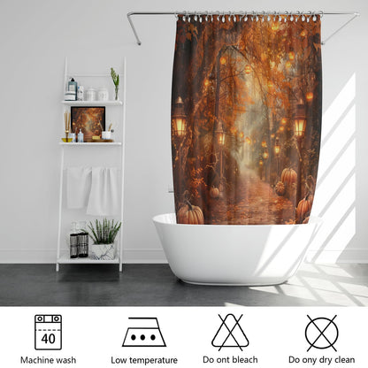 PAOPOED Fall Pumpkins Shower Curtain，Autumn Thanksgiving Harvest Halloween Forest Rural Trail Bathroom Decor，72 x 72 Inch Polyester Fabric Waterproof Bathroom Curtain with 12 Hooks