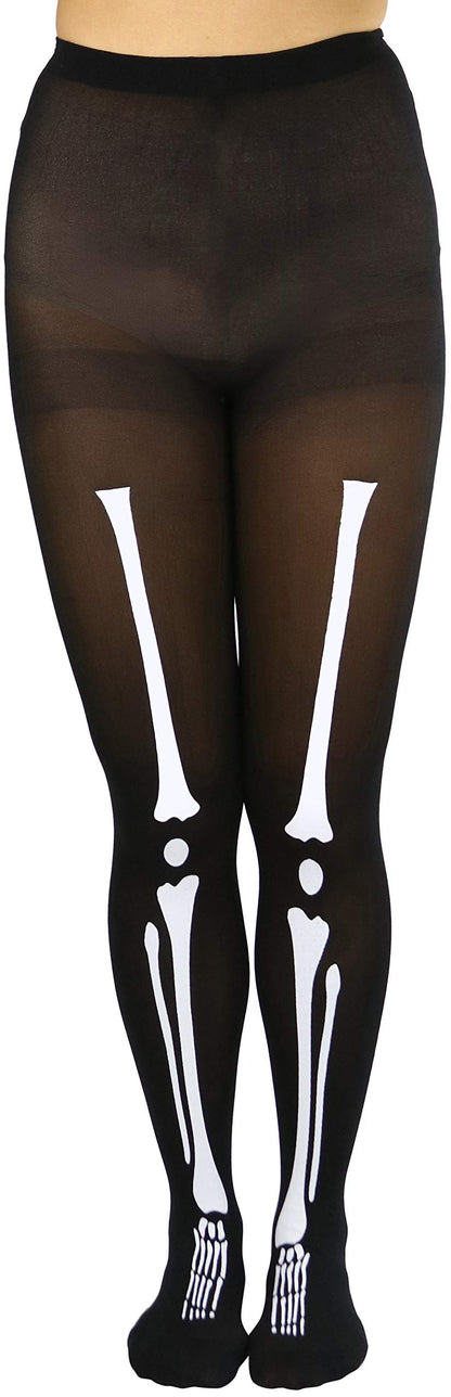 ToBeInStyle Women's Skeleton Print Tights - Black/White